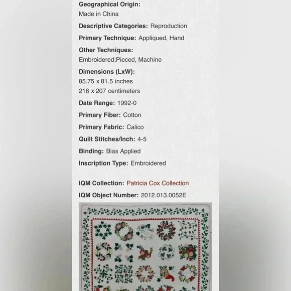 VTG-1992 Collector's Quilt “THE BIRD’S QUILT” Reproduction Quilt Sz 81.5X85.75” - Picture 2 of 8